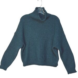 By Anthropologie Turtleneck Chunky Knit Sweater Blue‎ Green Wool Alpaca Blend M